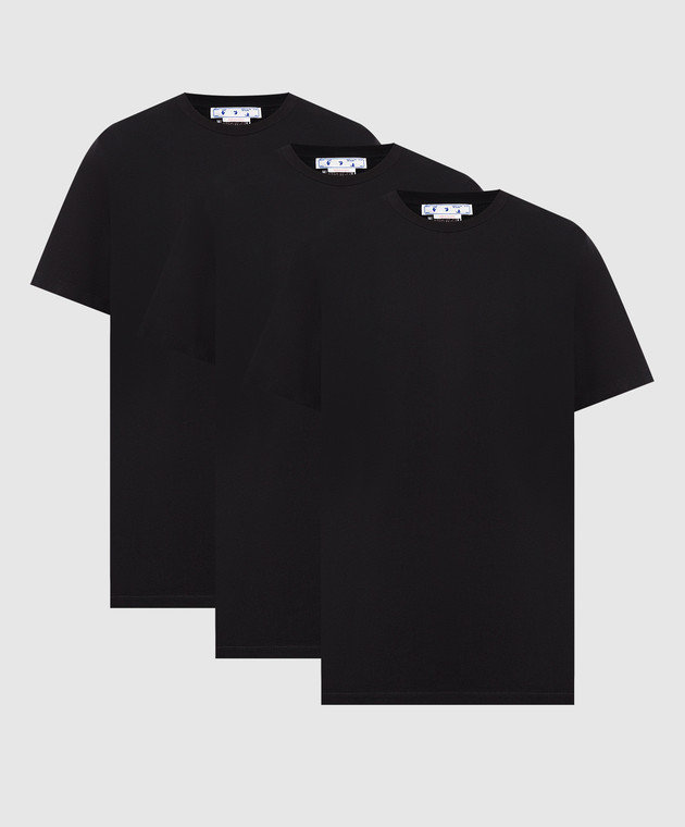 Off-White Set of black t-shirts with logo embroidery OMAA127C99JER002