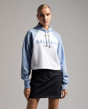 Balmain Блакитне худі з принтом логотипа CF1JP034BB02