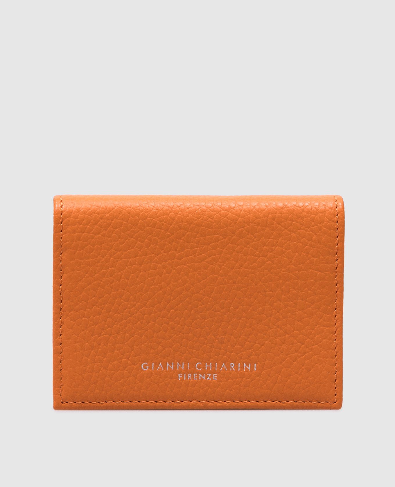 Orange leather card holder with logo print