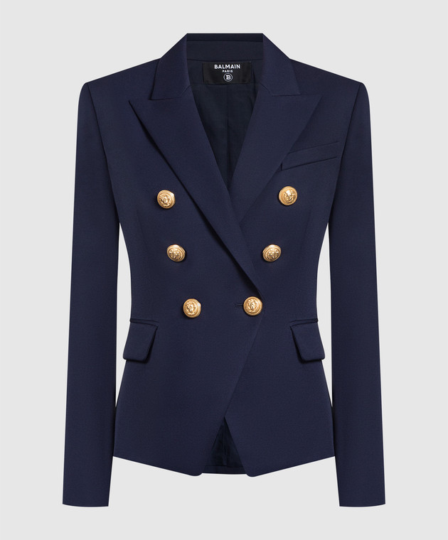 Balmain Blue double-breasted woolen jacket BF1SG008WB08
