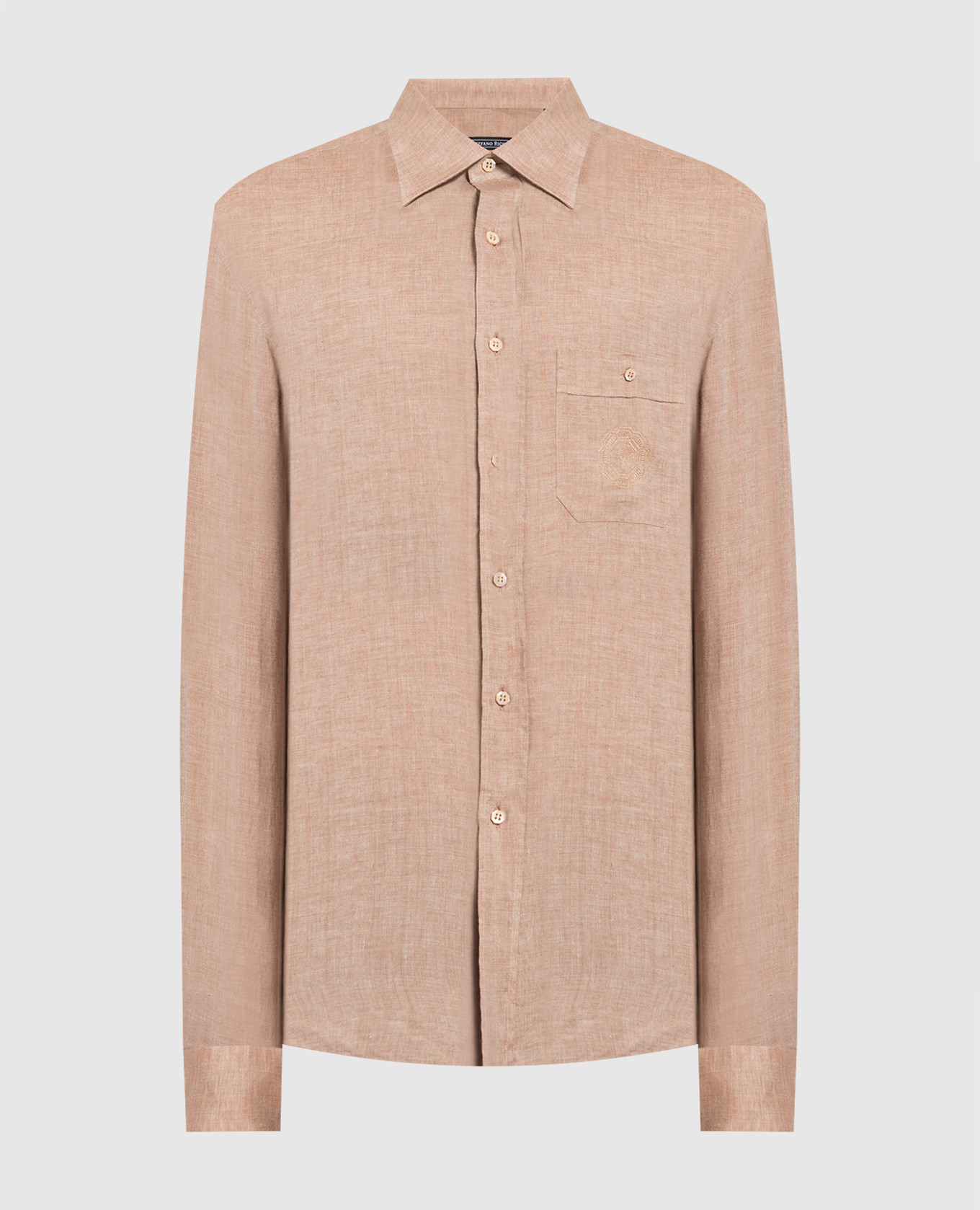 Stefano Ricci - Brown linen shirt with logo embroidery MC006731LX2330 ...
