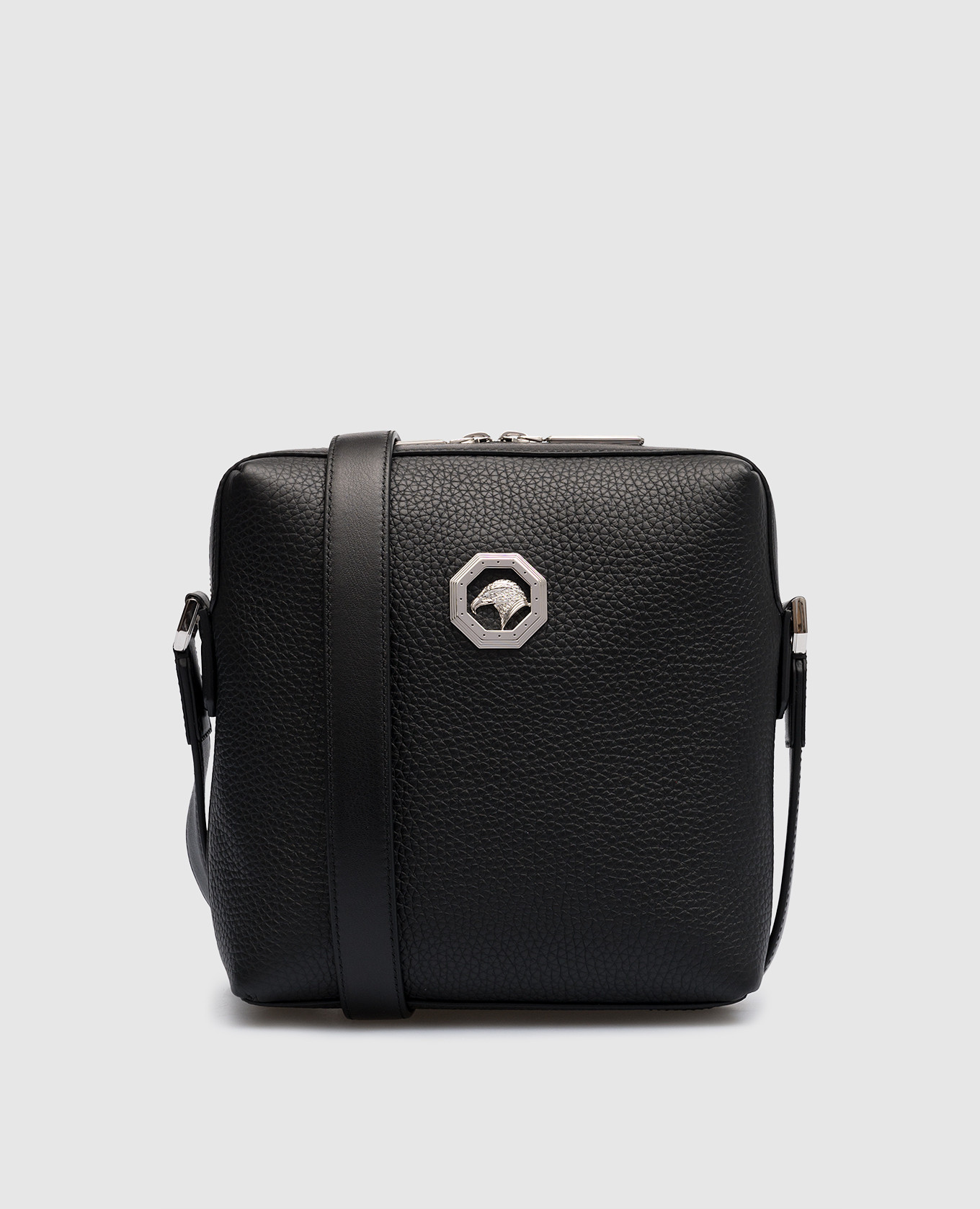 Black leather shoulder bag with logo