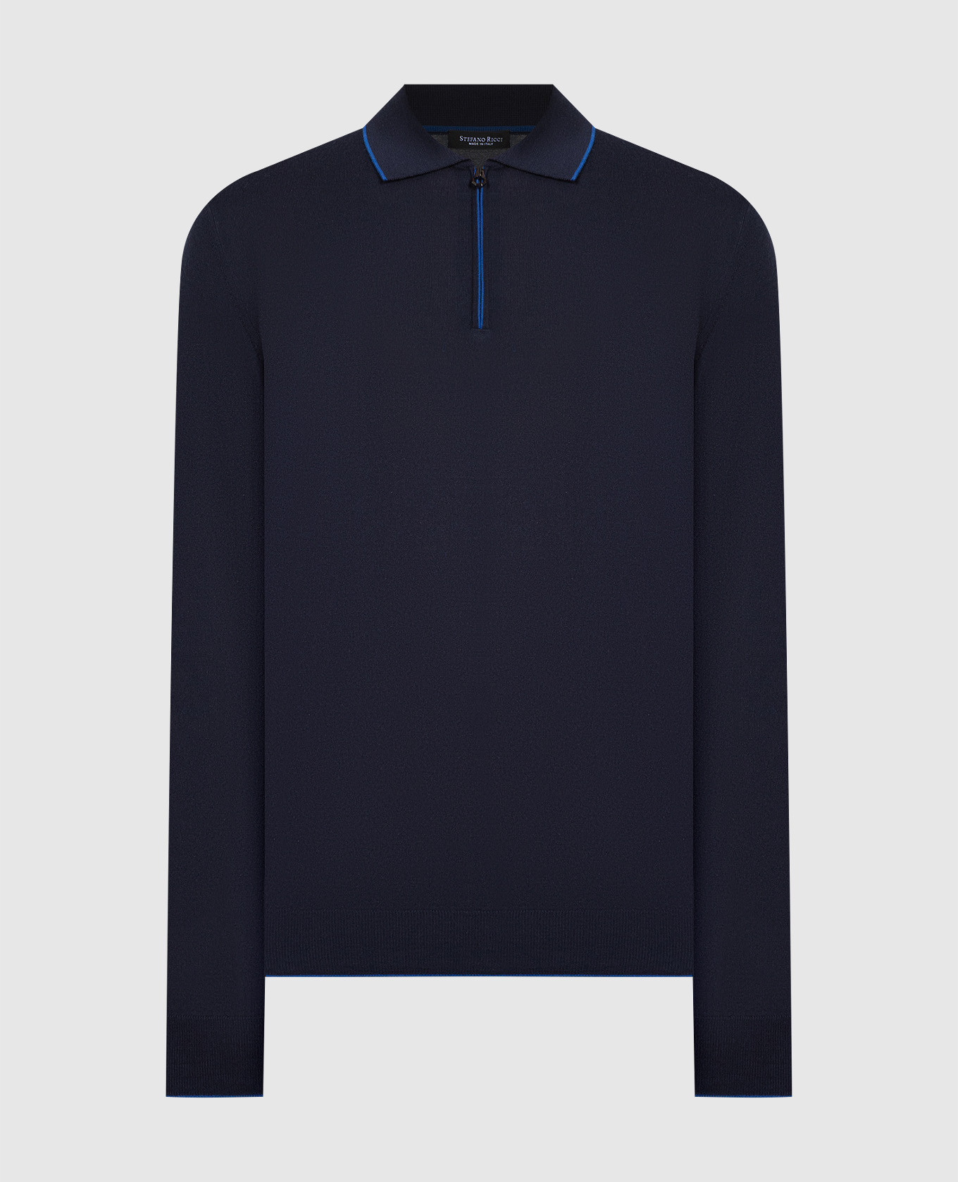 Blue wool, silk and cashmere polo shirt