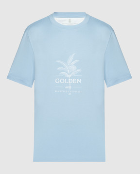 Brunello Cucinelli Голубая футболка с принтом логотипа M0B138482