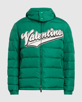 Valentino Зеленый пуховик с фактурной нашивкой логотипа 1V3CNA318QA