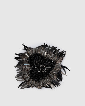 Max Mara Black Cloro brooch with crystals CLORO