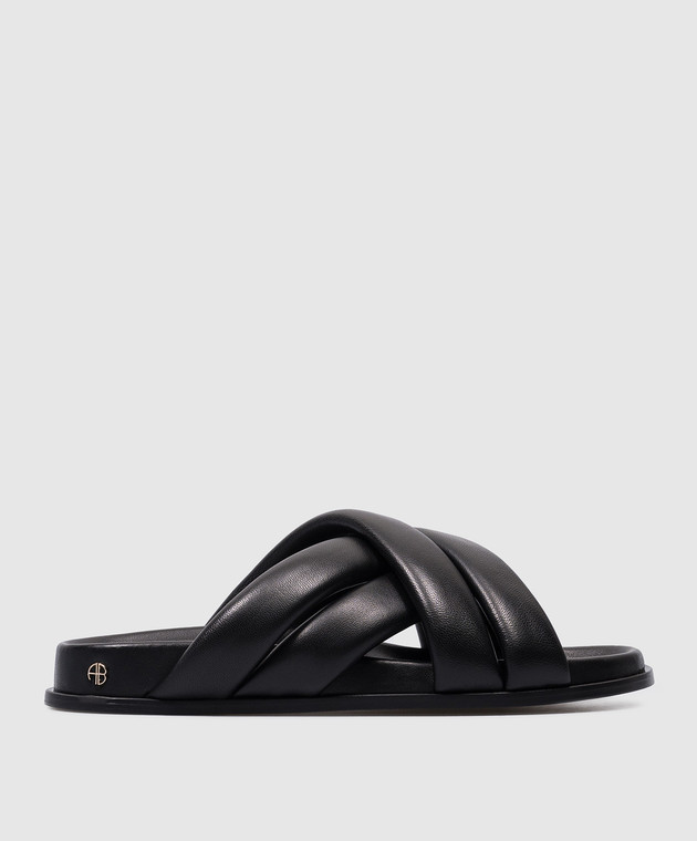 Anine Bing LIZZIE logo flip flops in black leather A144028007