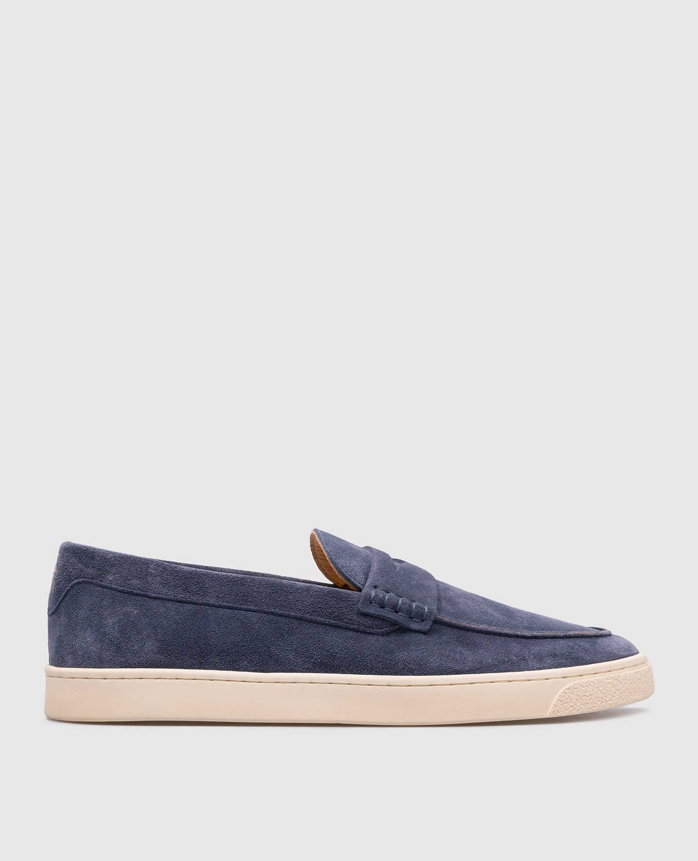 Blue suede loafers with logo print