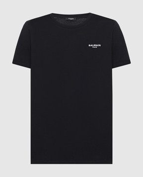 Balmain Чорна футболка з контрастним логотипом YH1EF000BB04