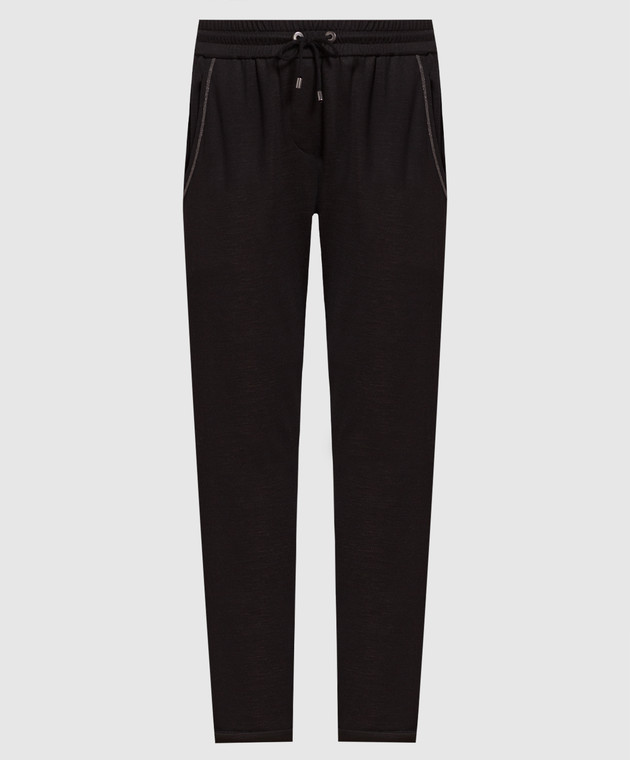 Brunello Cucinelli Black sweatpants with a monil chain MD828SB899