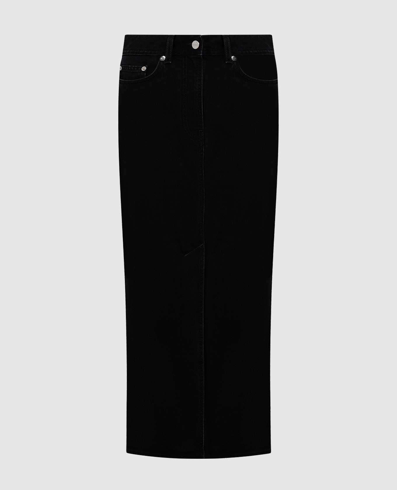 Rona black midi denim skirt with logo patch