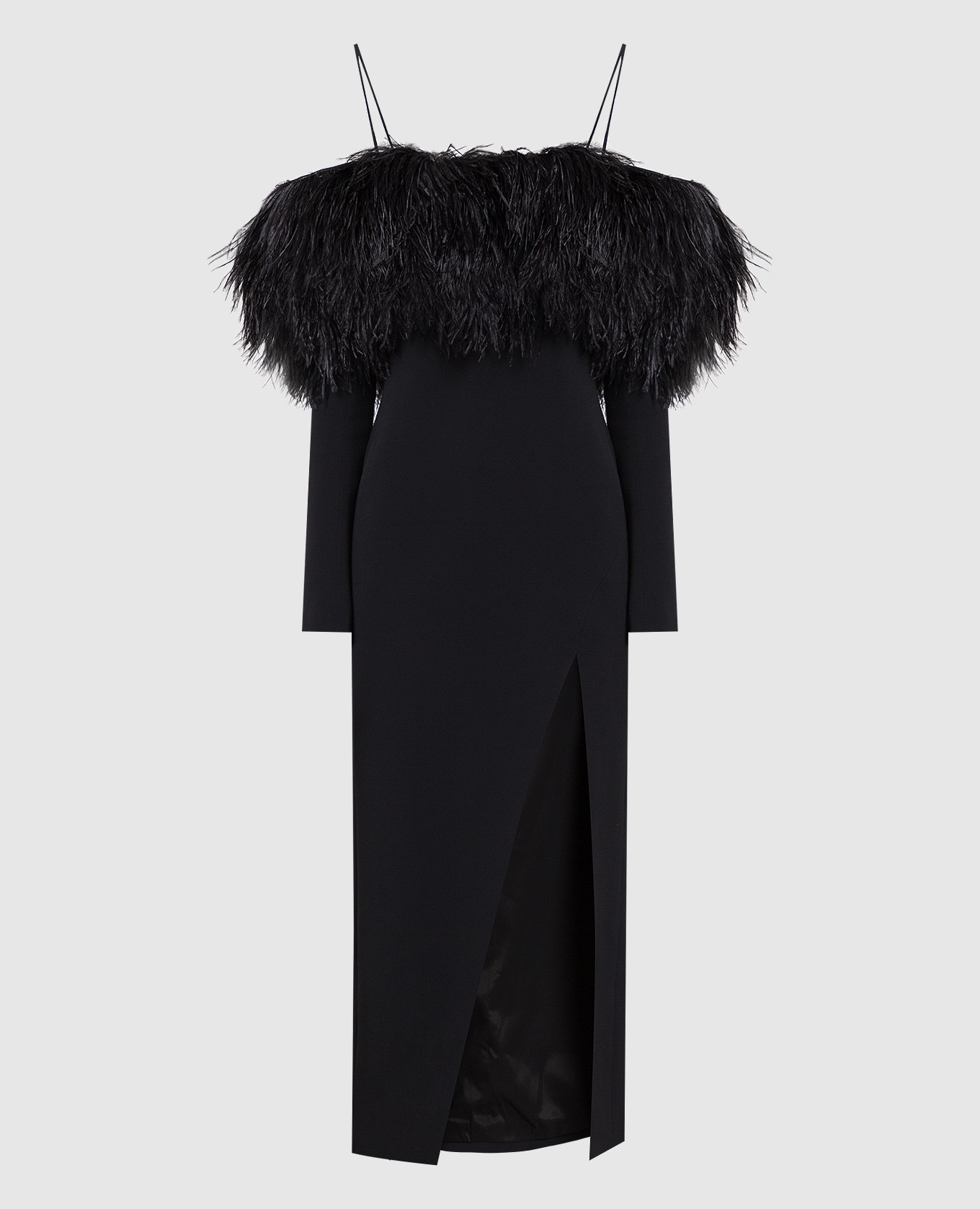 Black dress with feathers and cutout