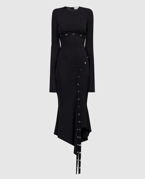 The Attico Чорна асиметрична сукня міді 241WCM99A014