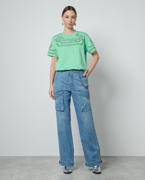 Ermanno Scervino Зелена футболка з мереживом D442L329DUX