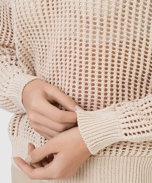 Peserico Світло-бежевий ажурний пуловер у паєтках S99521F059143A зображення 5