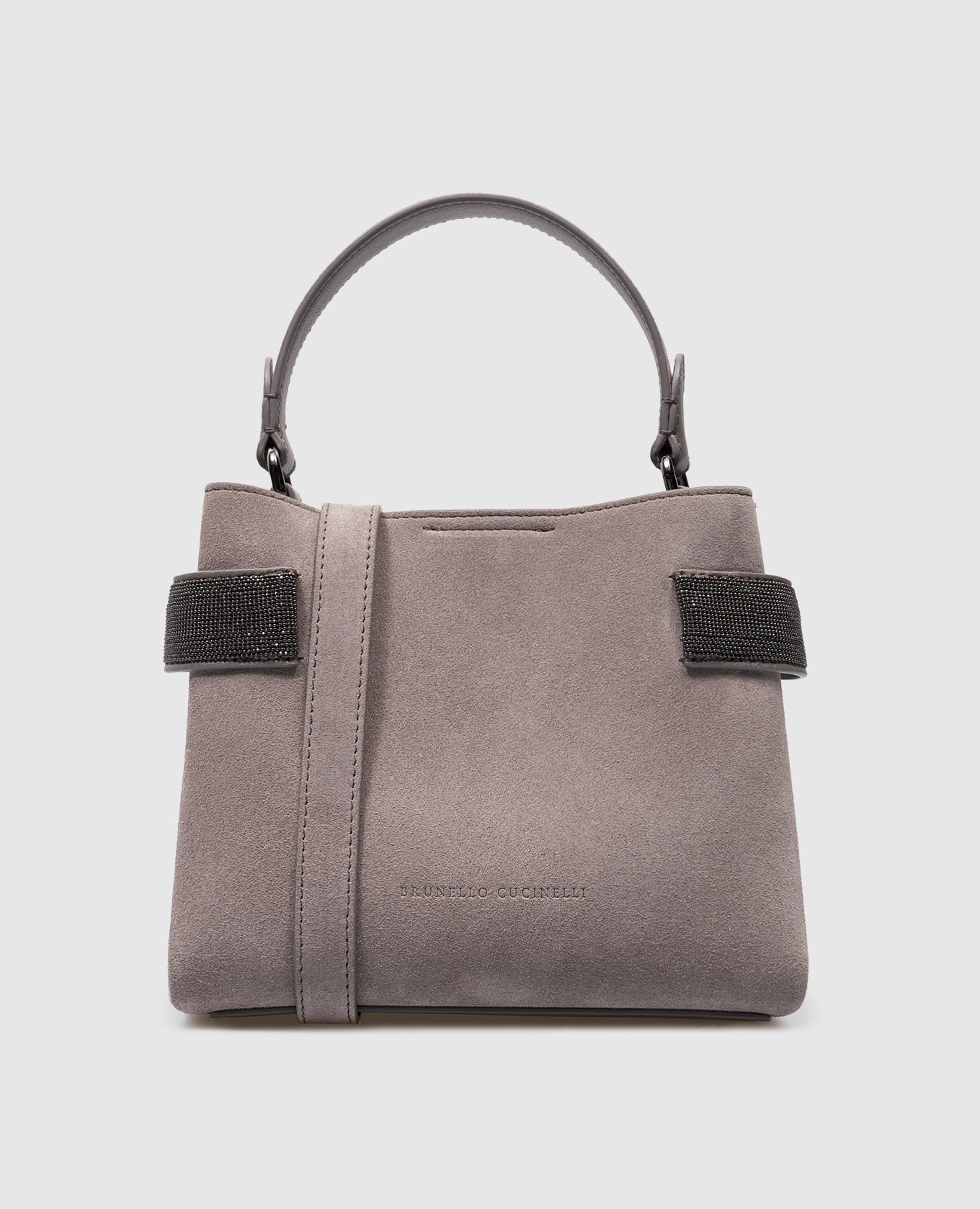 Gray suede bag with monil chain