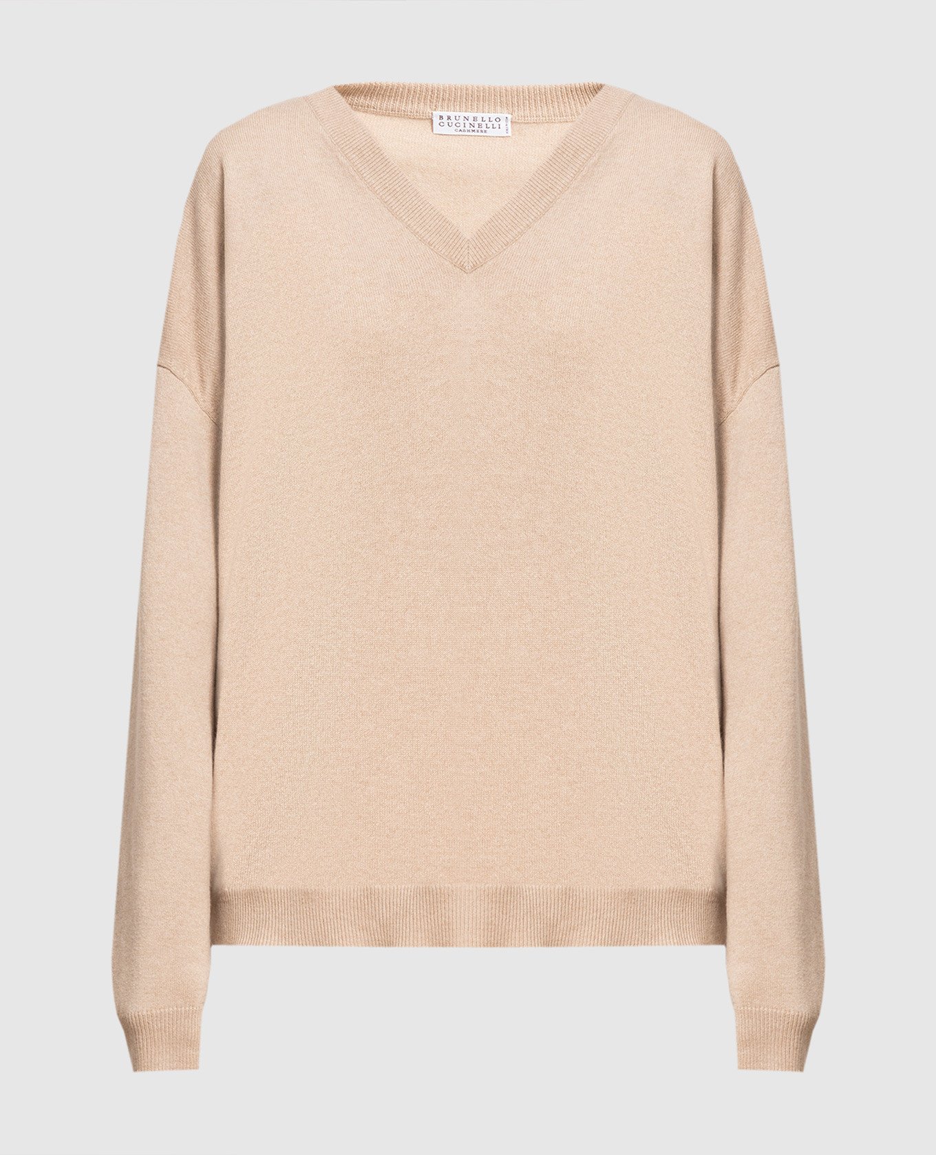 Beige cashmere pullover with eco-brass