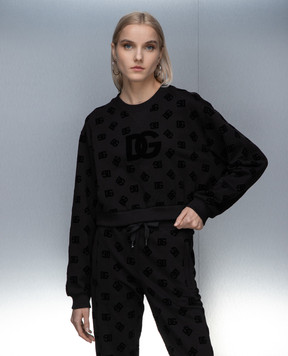 Dolce&Gabbana Черный свитшот в шаблон логотипа монограммы. F9R60TGDB7F