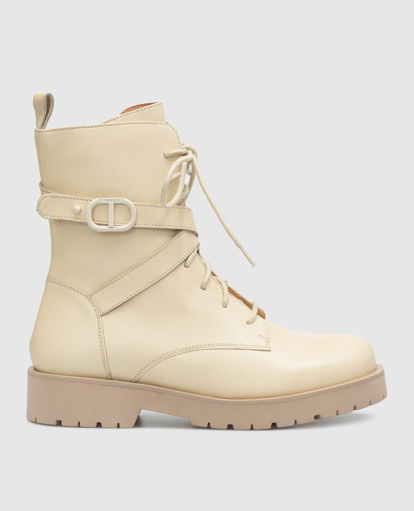 Beige leather boots with logo