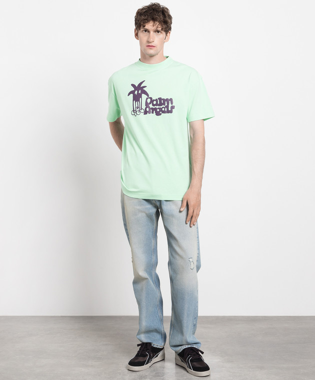 Palm Angels Green T-shirt with a print PMAA001E23JER009 image 2
