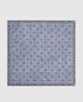 Brunello Cucinelli Синий двухсторонний платок-паше из шелка в узор. MR8740091