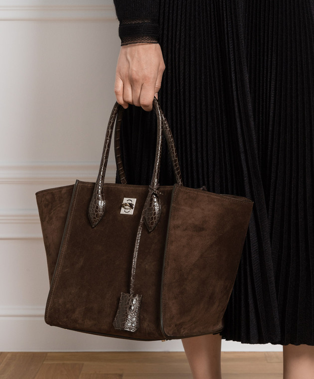 Ermanno Scervino Коричневая замшевая сумка-тоут с логотипом D433S354DIW изображение 2