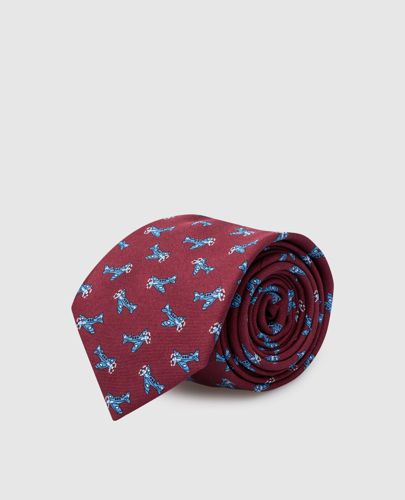Children's burgundy patterned silk tie and handkerchief set