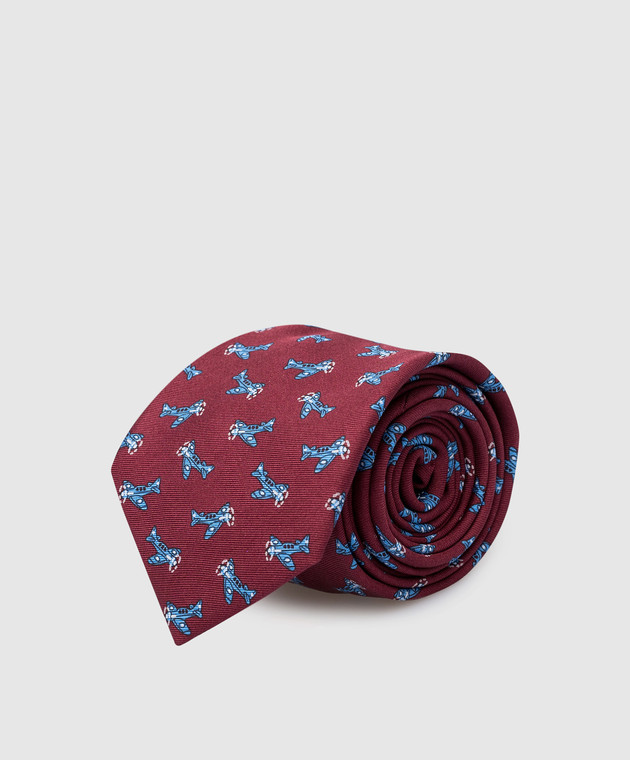 Stefano Ricci Дитячий бордовий набір із шовку з краватки та хустки-паші у візерунок YDHNG500