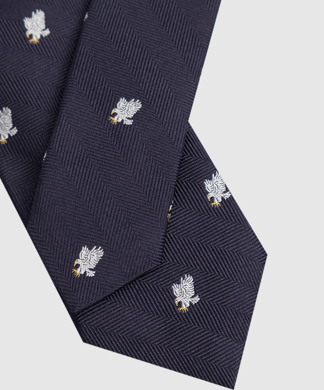 Stefano Ricci Дитяча синя краватка з шовку у візерунок у вигляді орла YCH30101 зображення 3
