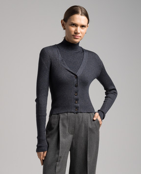 Brunello Cucinelli Синій кардиган в рубчик з люрексом M41822906P
