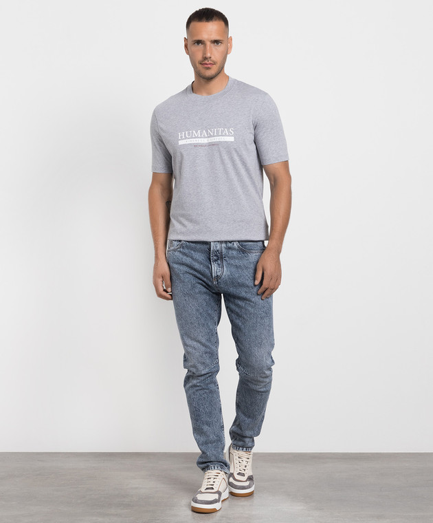 Brunello Cucinelli Серая меланжевая футболка с принтом M0T618462 изображение 2