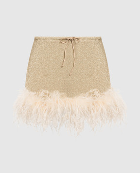 Oseree Lumiere Plumage beige mini skirt with lurex and ostrich feathers LES238LUREXPLUMAGE