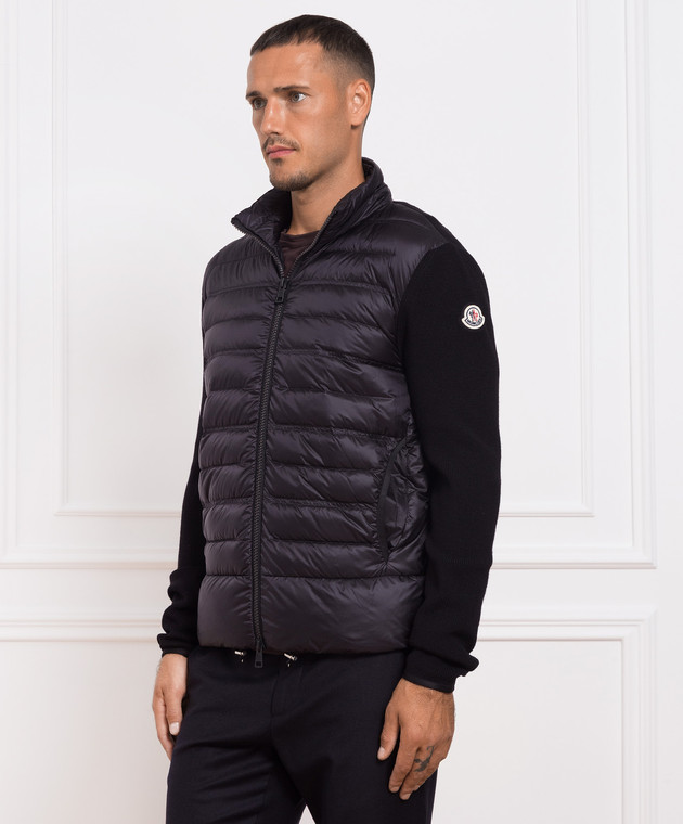 Moncler Черный комбинированный кардиган с нашивкой логотипа 9B00006M1122 изображение 3