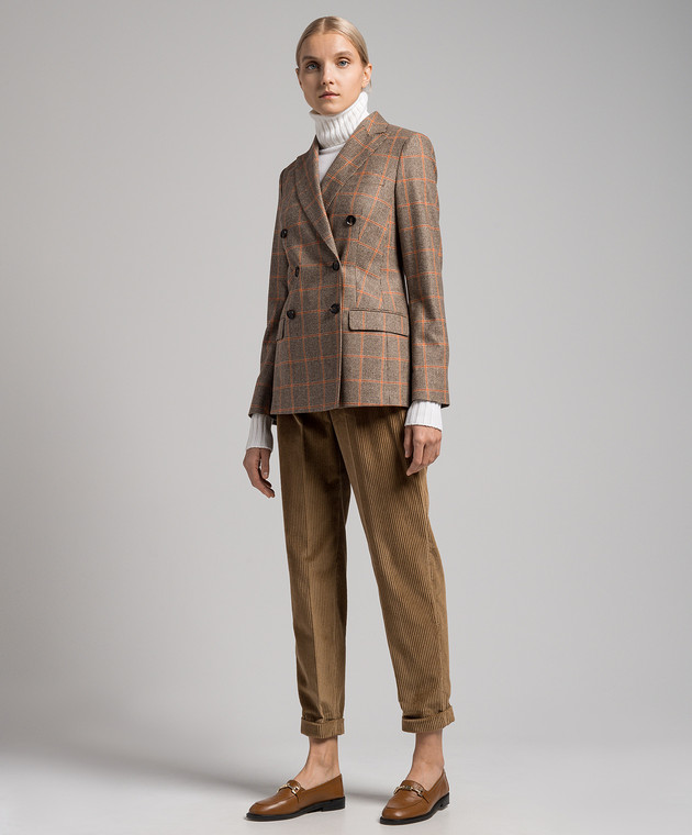 Kiton Brown double-breasted check wool and cashmere jacket D46523S06300 image 2