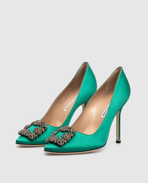 Manolo Blahnik Зеленые лодочки Hangisi с кристаллами HANGISI