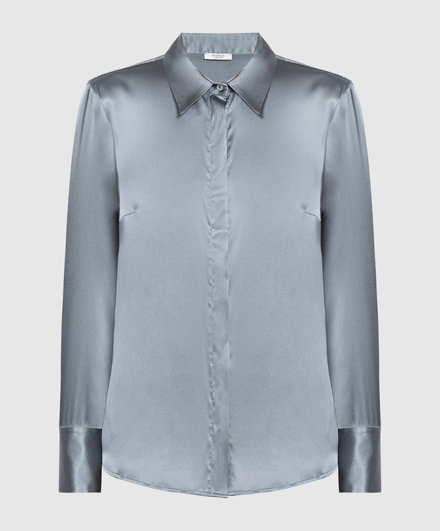 Peserico Gray silk shirt with monil chain S0688702372