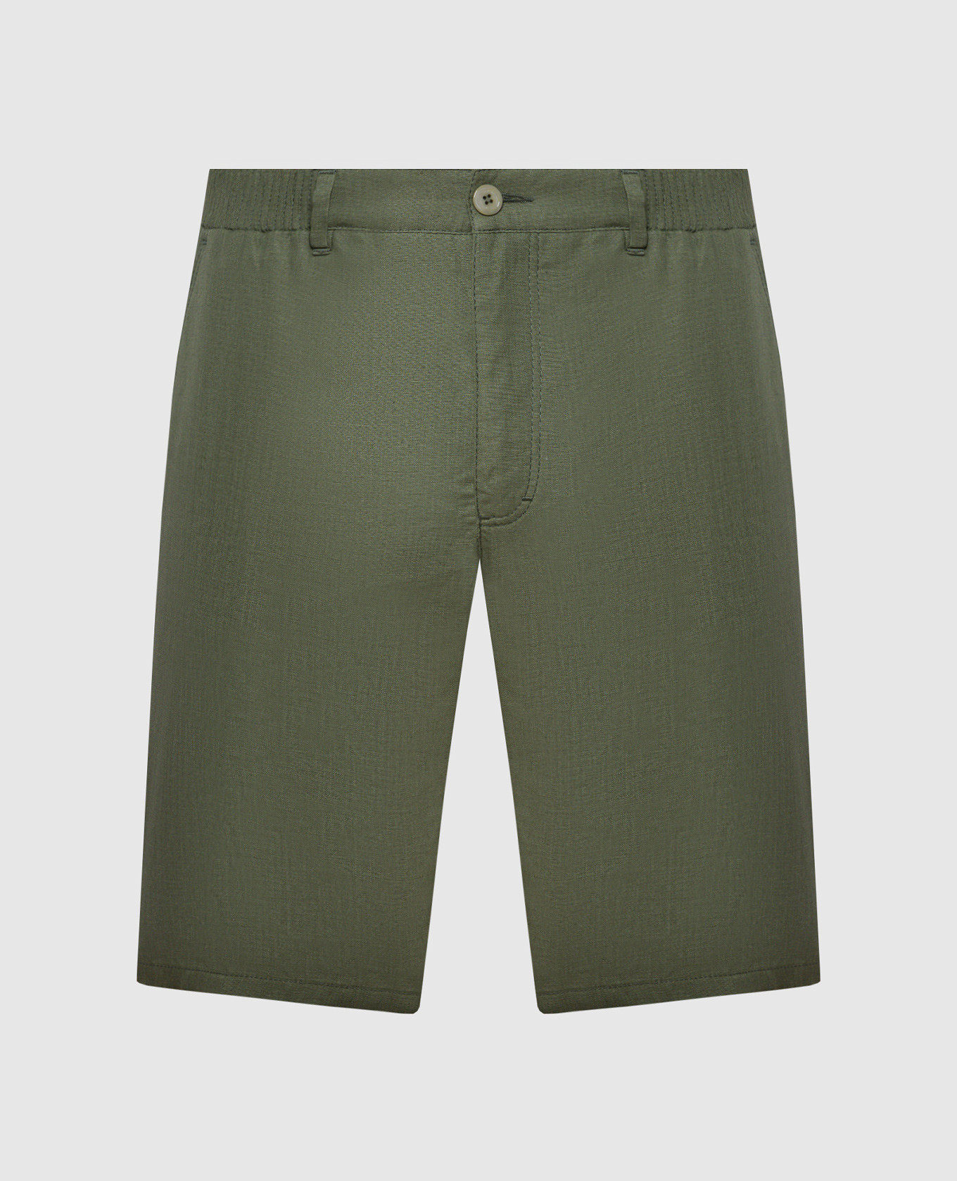 Green linen shorts with logo embroidery