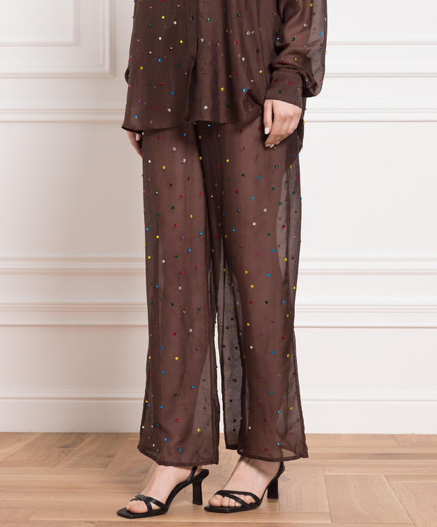 Oseree GEM brown pants with crystals GPF224COTTONSILK изображение 3