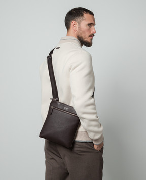 Canali Коричневая кожаная сумка через плечо с логотипом NA00134P226101