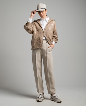 Brunello Cucinelli Бежевые брюки с леном с цепочкой мониль из эколонуни MH579P8607