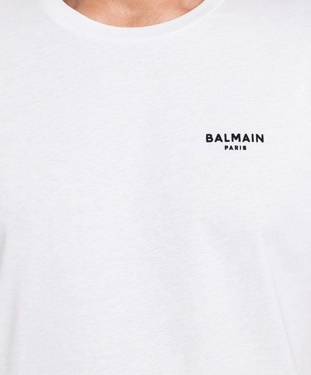 Balmain White t-shirt with contrasting logo BH1EF000BB04 image 5