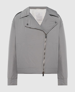 Brunello Cucinelli Серая куртка в стиле косухи с цепочкой мониль с эколатуни MB5742764