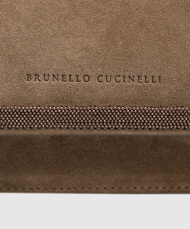 Brunello Cucinelli Коричневая замшевая сумка кросс-боди с цепочкой мониль MBDLD2496 изображение 5