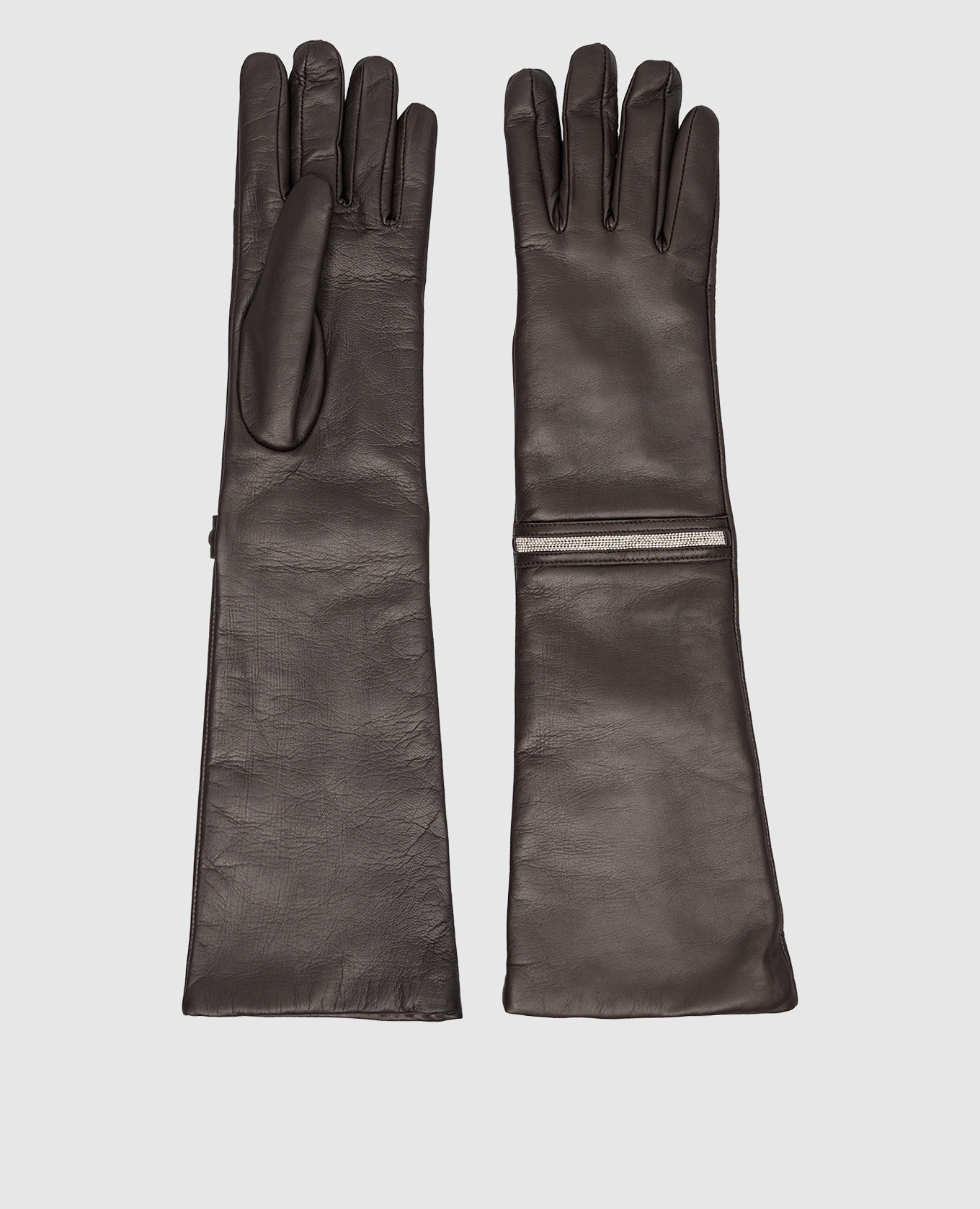 Brown leather gloves with monil chain