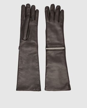 Peserico Коричневі шкіряні рукавички з ланцюжком моніль E37073C0R09951