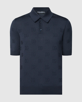 Dolce&Gabbana Синє поло з шовку у візерунок логотипа GXZ15TJAST6