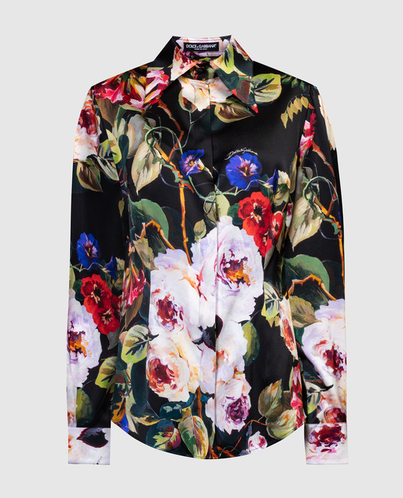 Black silk blouse with floral print
