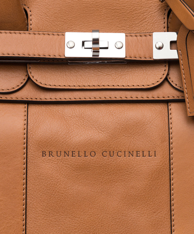 Brunello Cucinelli Светло-коричневая дорожная кожанная сумка MBTGU071 изображение 5