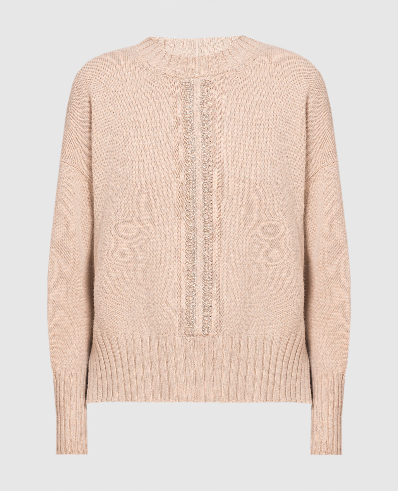 

Бежевый джемпер из шерсти, шелка и кашемира с цепочкой мониль, Свитера