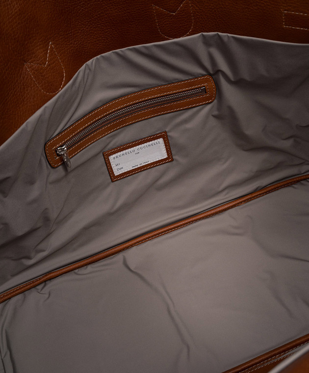 Brunello Cucinelli Коричневая кожаная дорожная сумка с логотипом MBZIU071 изображение 4